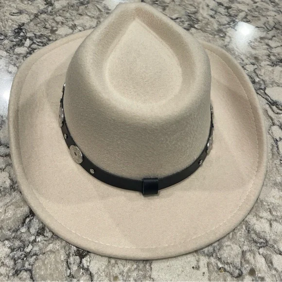Ivory Western Hat with Silver Concho Band,Polyester Cotton blend, adjustable - Picture 3 of 14